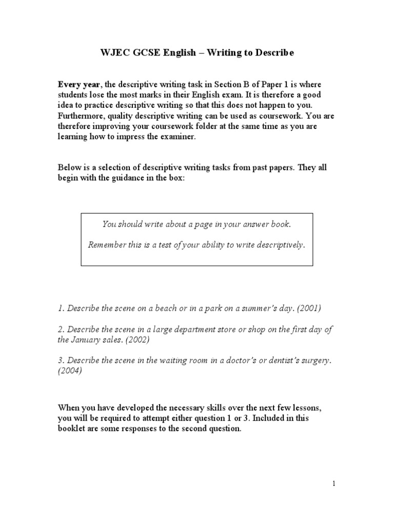 Descriptive Writing Workbook