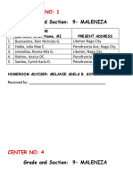 Grade and Section: 9-MALENIZA: Center No: 1