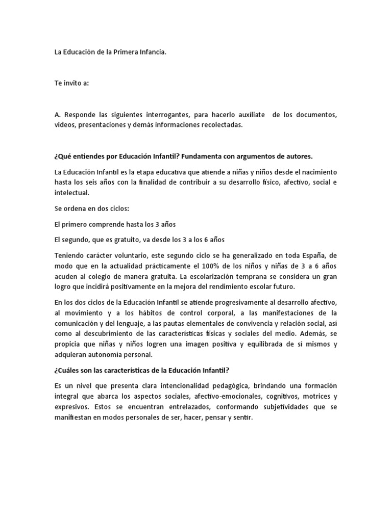 Educación en la Primera Infancia | PDF | Educación de la primera ...