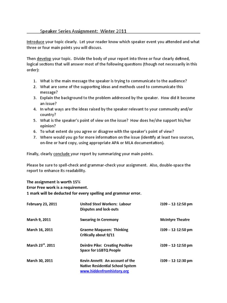 Speaker Series Assignment | PDF | Social Science