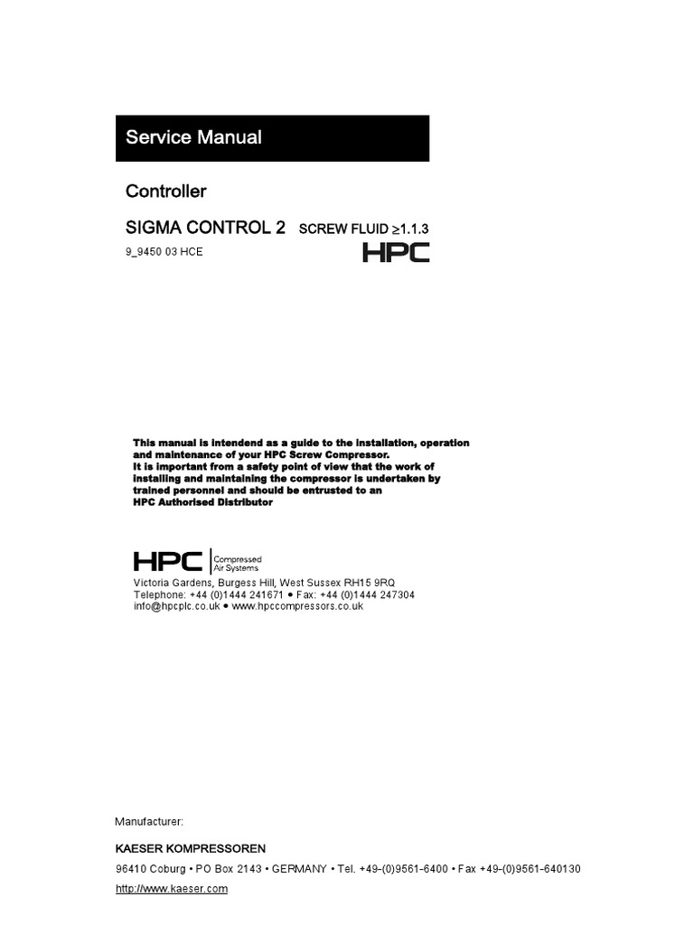 Service Manual: Controller Sigma Control 2 | PDF | Valve | Menu (Computing)