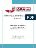 Industrial Training Report CHM4901: Department of Chemistry Faculty of Science Universiti Putra Malaysia