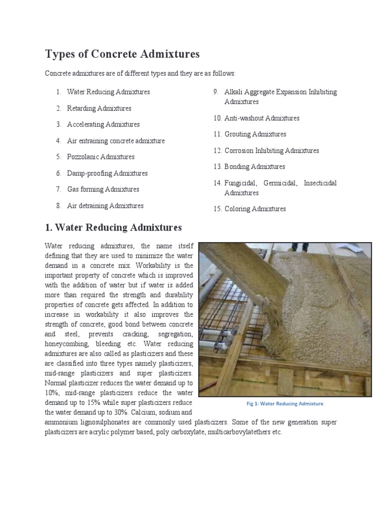Types of Concrete Admixtures Explained | PDF | Concrete | Cement