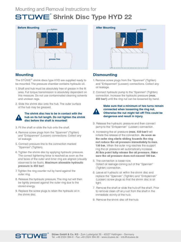 Shrink Disc Type HYD 22 Mounting and Removal Instructions For PDF