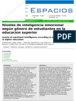 Niveles de Inteligencia Emocional Según Género de Estudiantes en La Educacion Superior