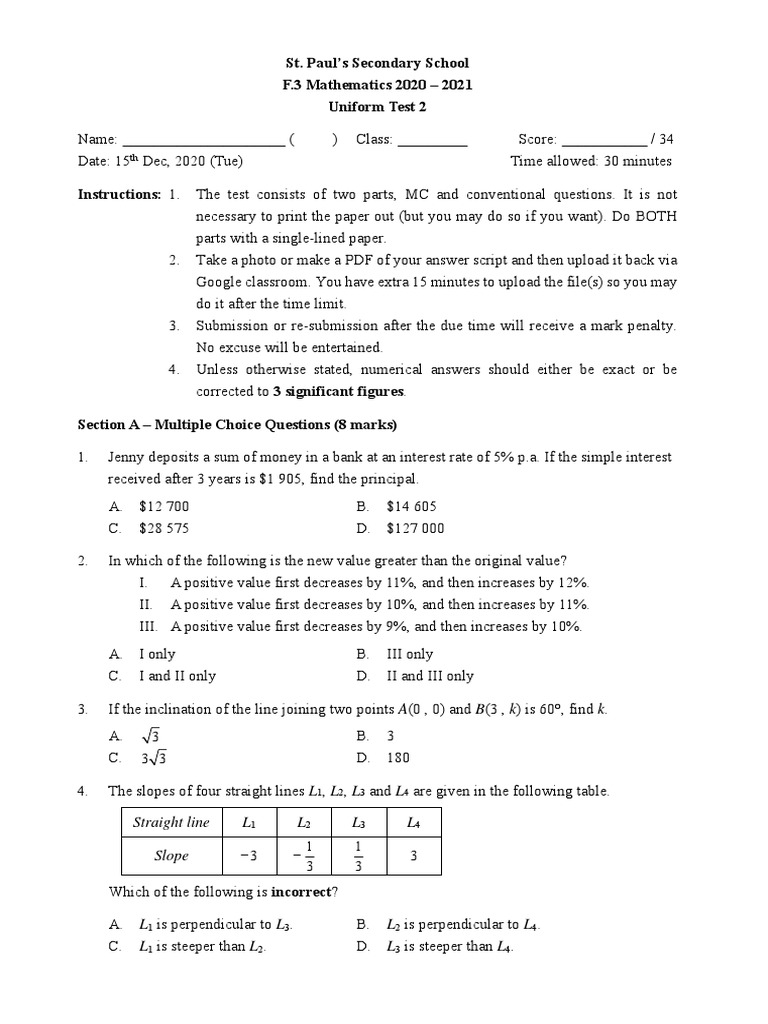 F3 Uniform Test 2 (2021) Q PDF Cartesian Coordinate System Economies