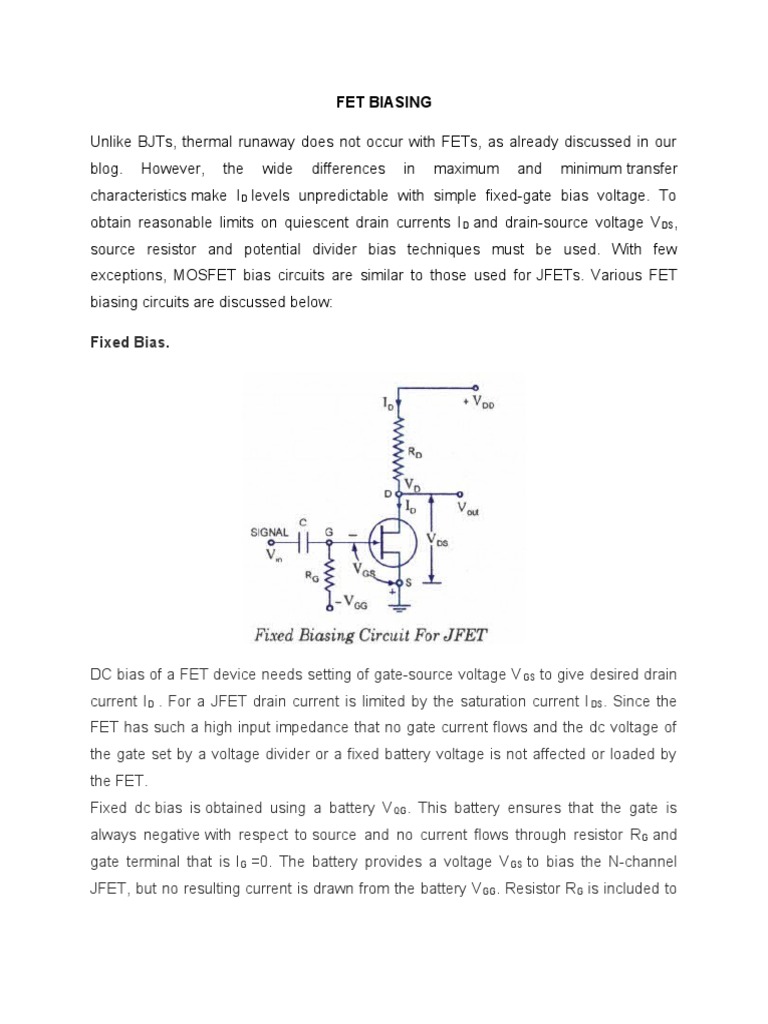 Fixed Bias. Fet Biasing PDF Field Effect Transistor Voltage