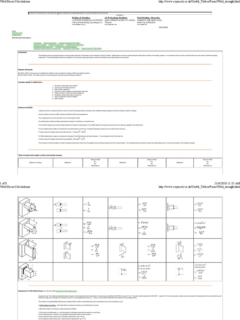 Fillet Weld Strength Calculations | PDF | Bending | Stress (Mechanics)