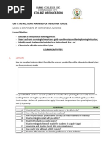 Lesson 1components of Instructional Planning