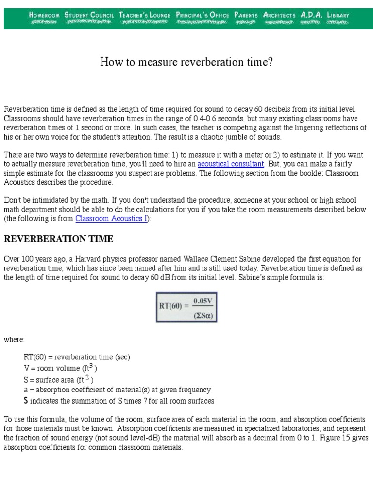 Quiet Classrooms How To Measure Reverberation Time Download Free PDF Mechanical