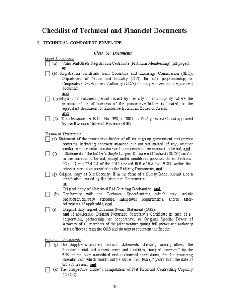 Technical and Financial Document Checklist | PDF | Joint Venture ...