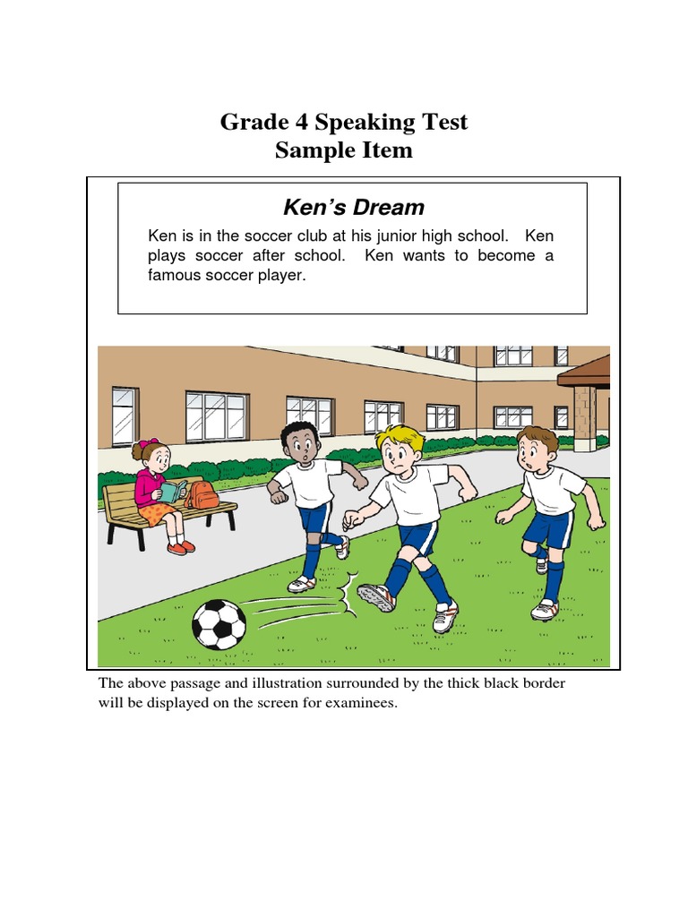 Grade 4 Speaking Test Sample Item: Ken's Dream | PDF