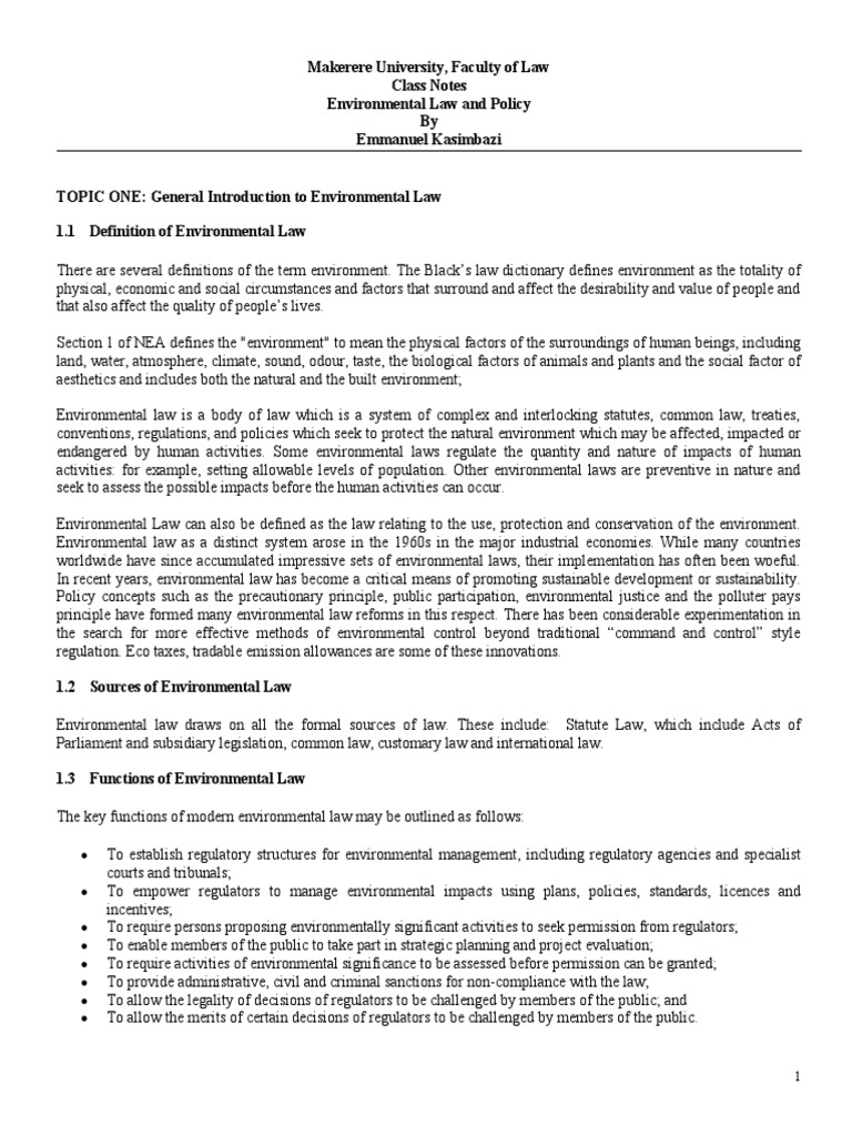 LLB Environmental Law Notes PDF Environmental Law International Law