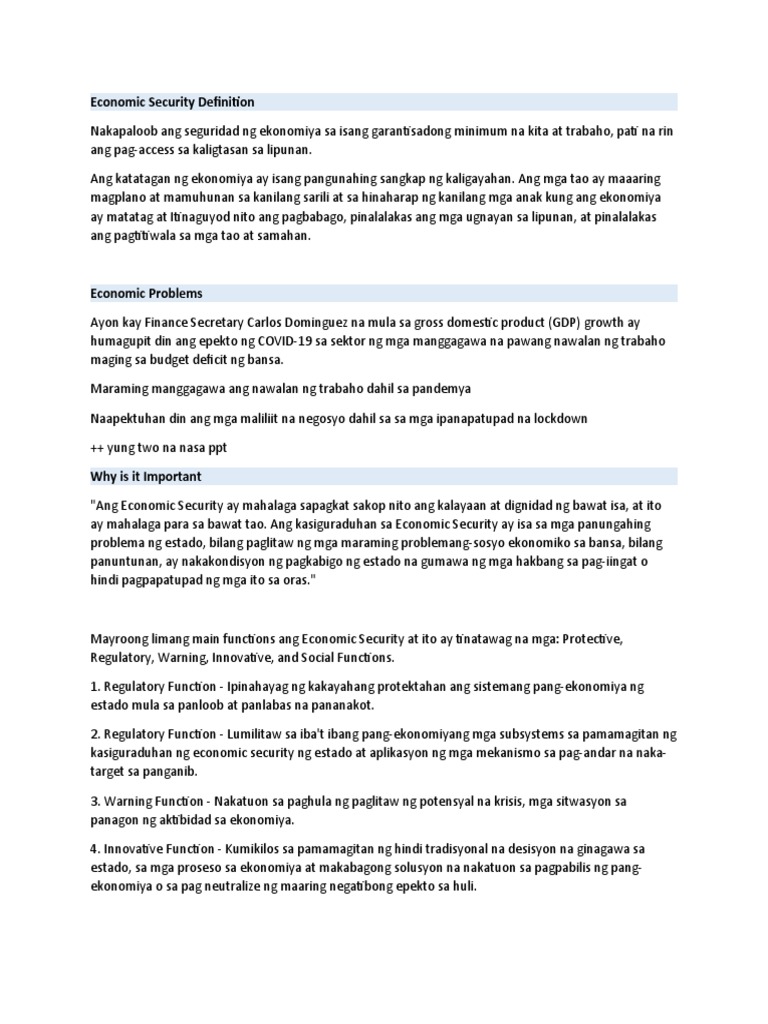 Economic Security Script | PDF