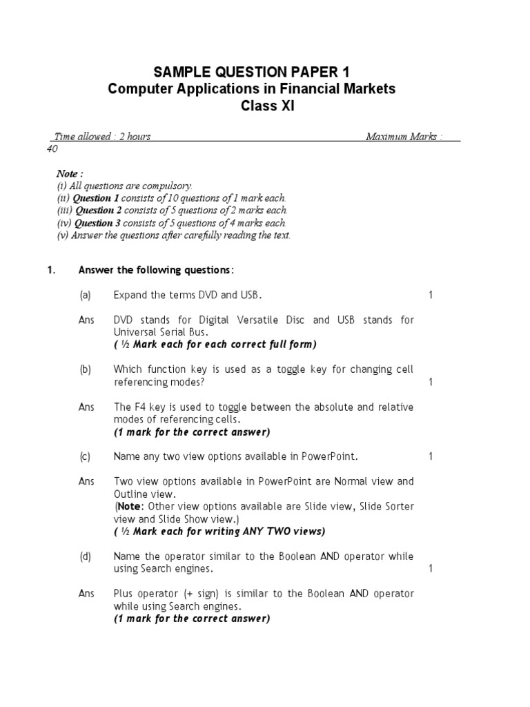 Class XI Computer Applications Exam Guide | PDF