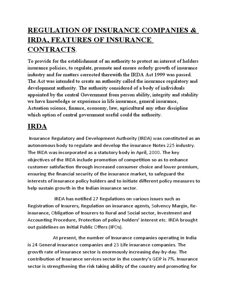 Regulation of Insurance Companies & Irda, Features of Insurance