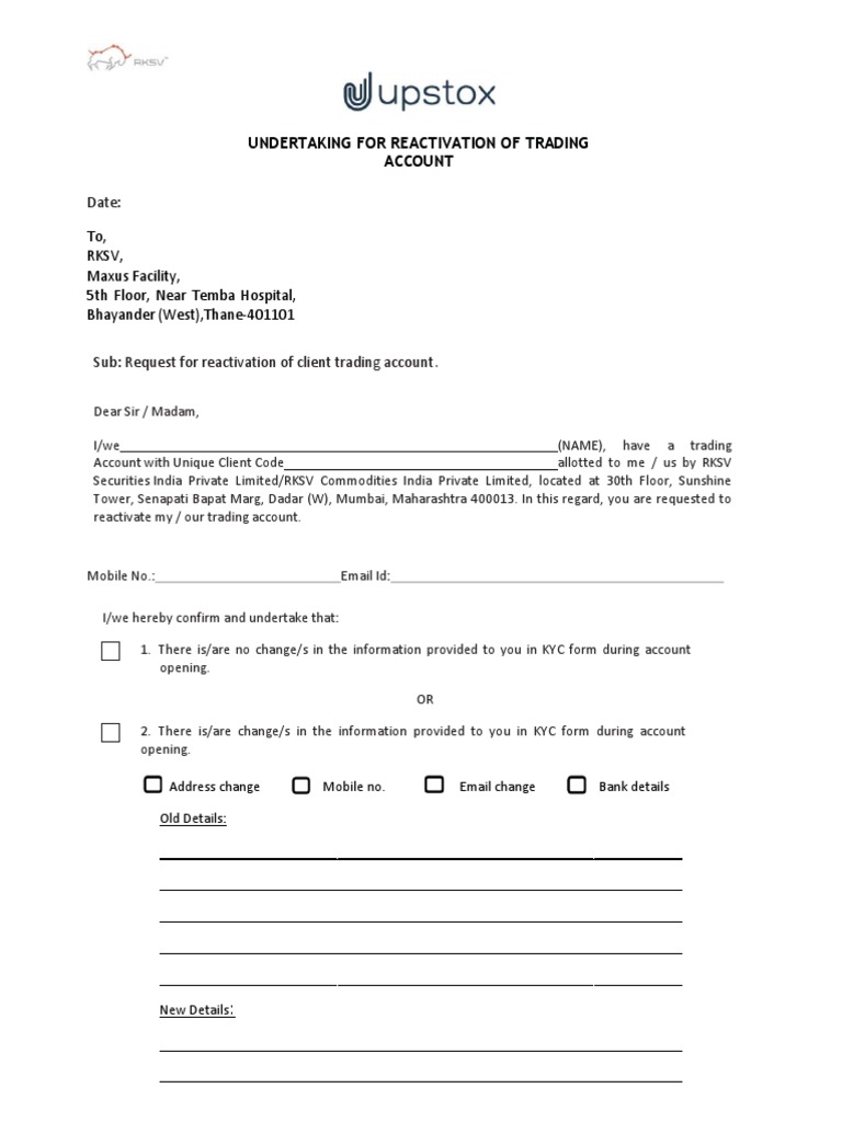 Upstox Account Reactivation Request | PDF | Business | Finance & Money ...