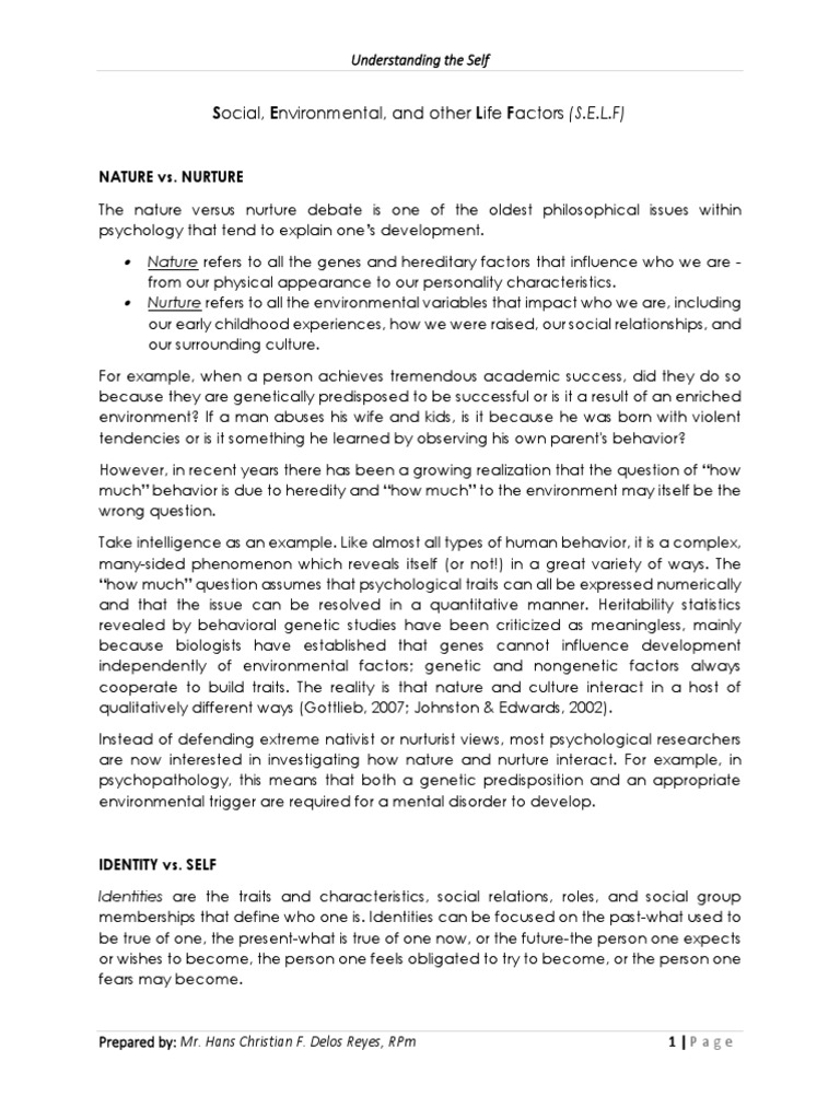Nature vs. Nurture in Self-Understanding | PDF | Nature Versus Nurture ...