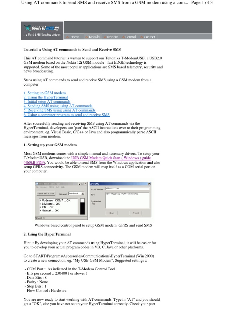 Sending SMS with AT Commands Guide | PDF | Modem | Telecommunications