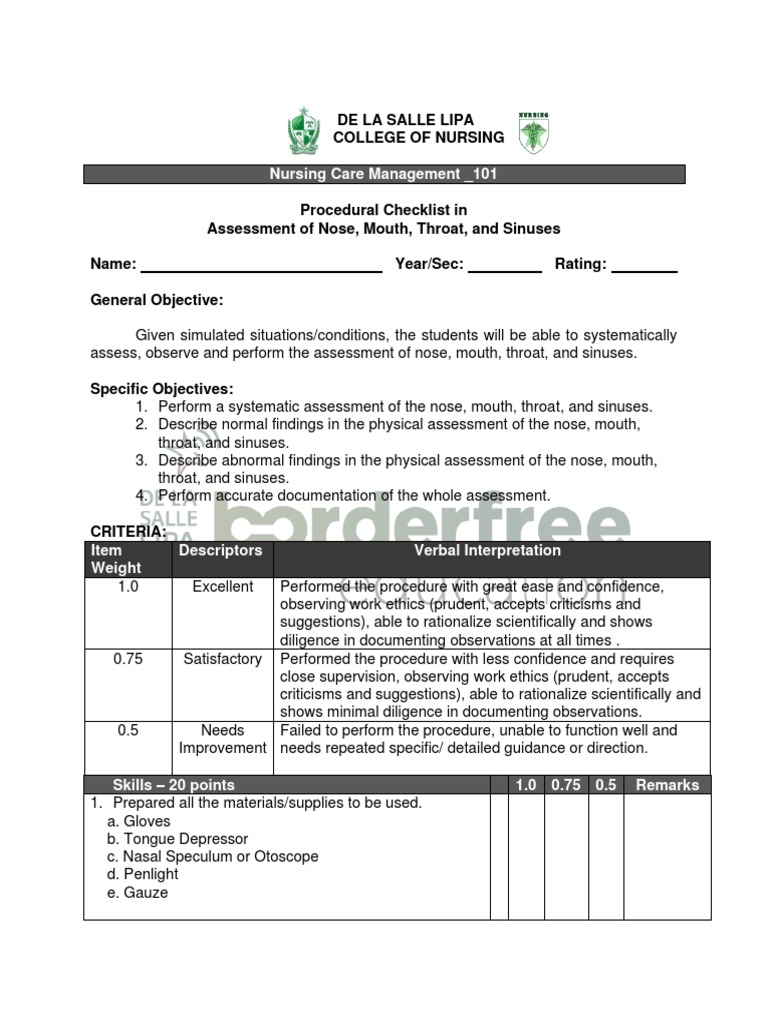 Nose, Mouth, Throat, and Sinuses Assessment | PDF | Human Nose ...