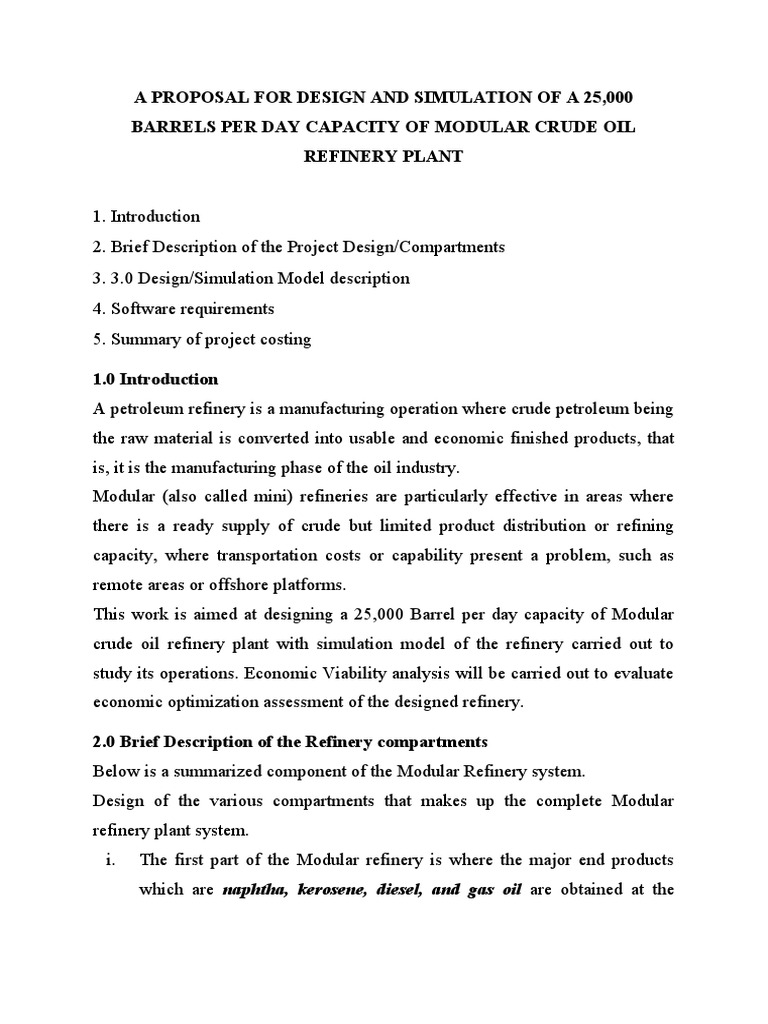 Modular Crude Oil Refinery Design Proposal | PDF | Oil Refinery | Petroleum