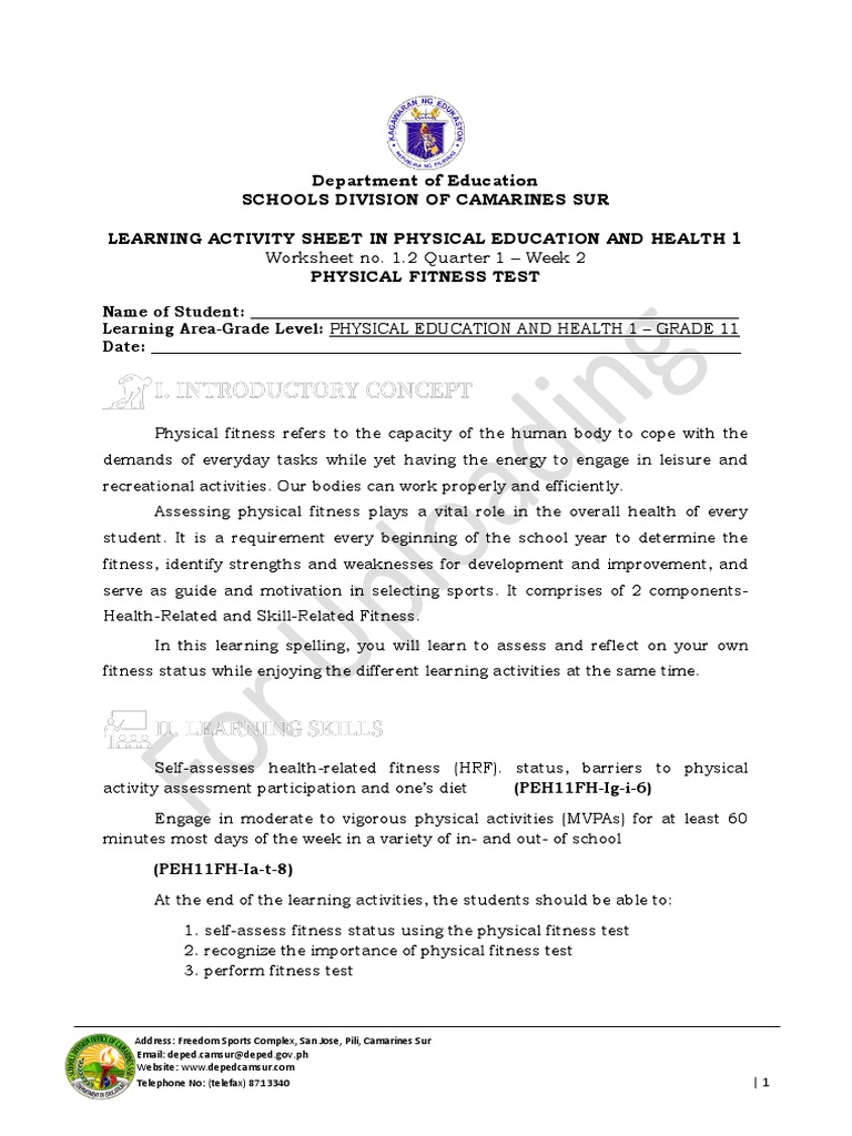 Grade 11 PE & Health Fitness Sheet | PDF | Physical Fitness