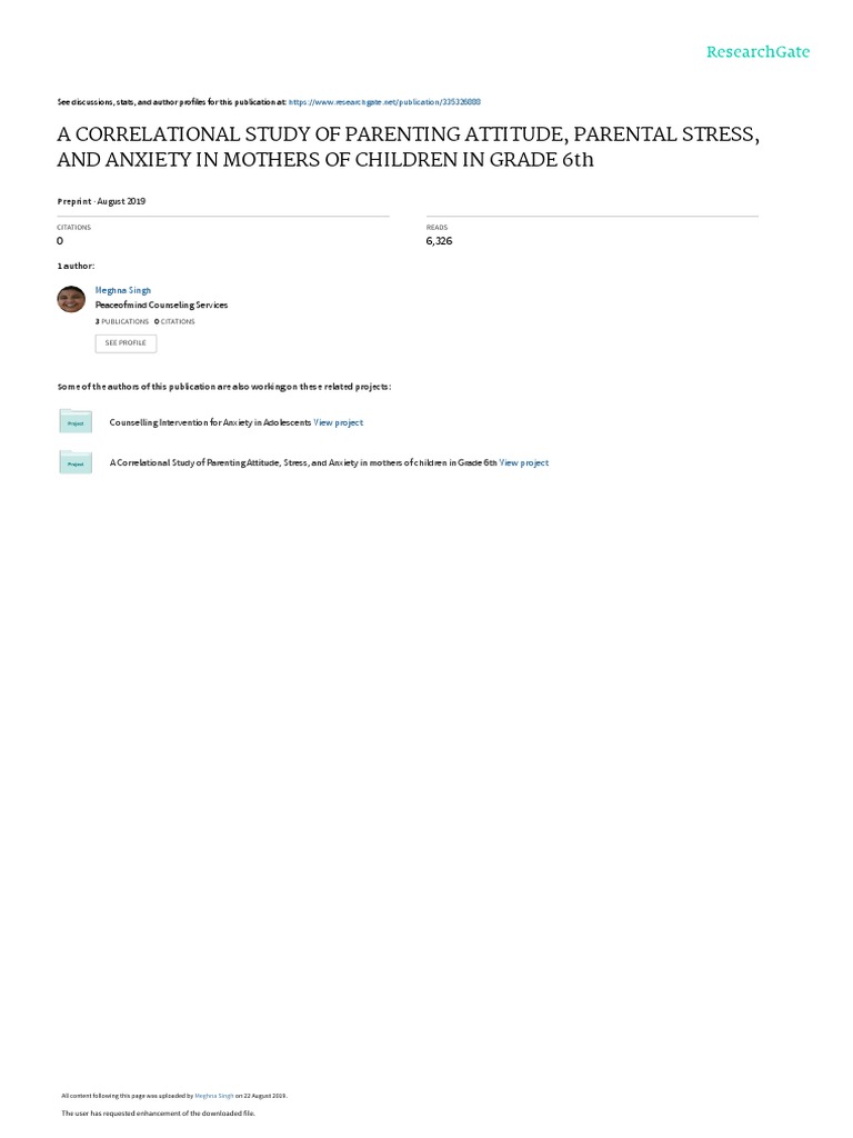 A CORRELATIONAL STUDY OF PARENTING ATTITUDE PARENTAL STRESS AND ANXIETY ...