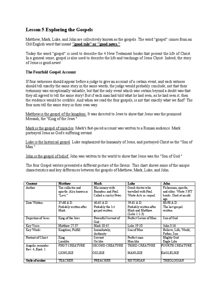 Overview of the Four Gospels | PDF | Gospel Of Mark | Gospel Of Matthew