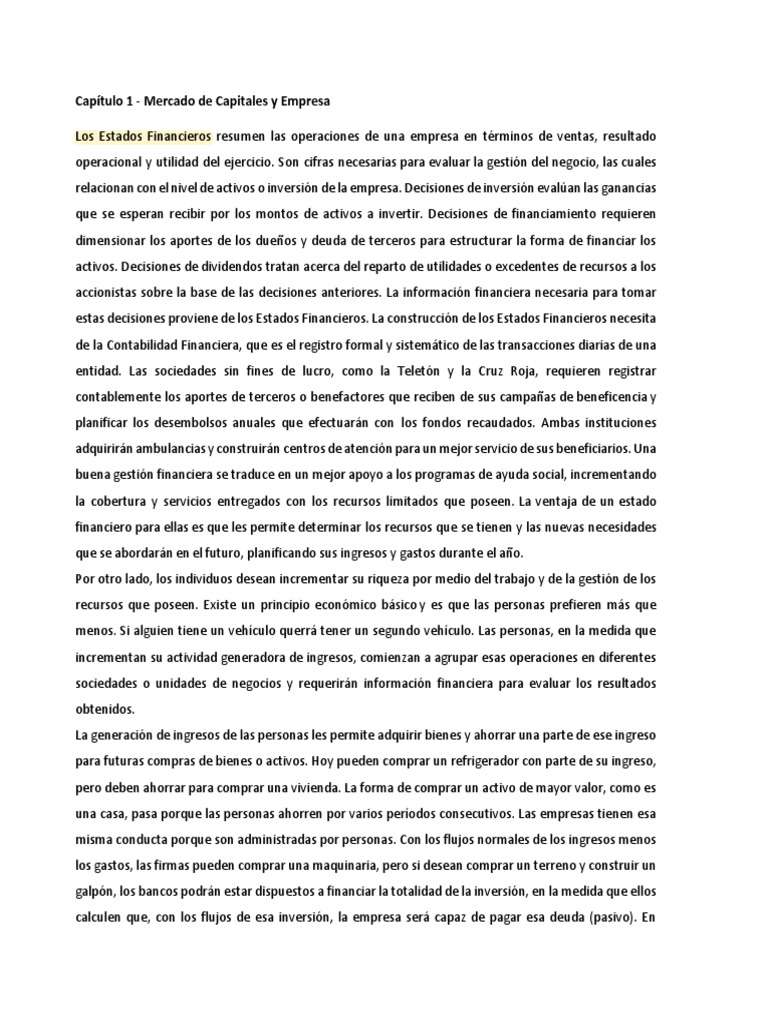 Capitulo 1 Mercado Capitales Apunte | PDF | Bolsa | Inversiones