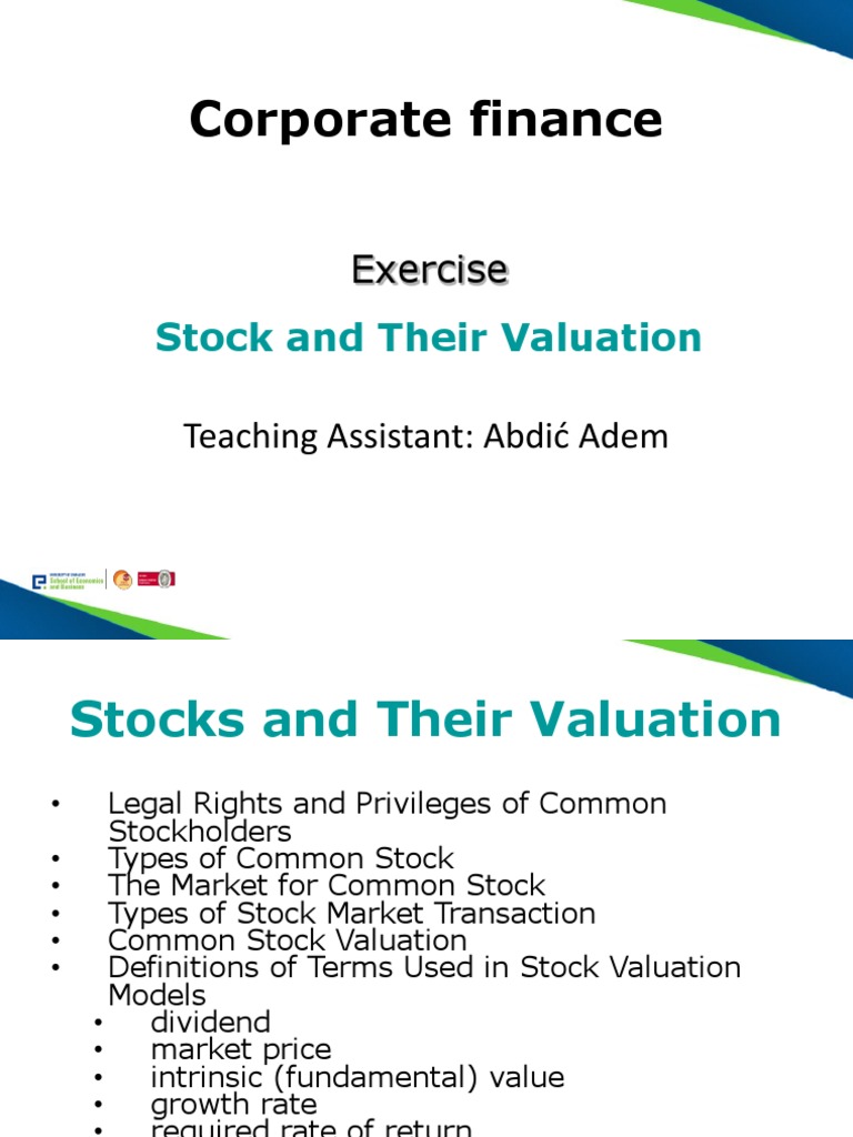 Stock and Their Valuation PDF Stocks Valuation (Finance)