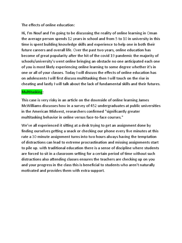Impact of Online Education on Youth | PDF | Distance Education ...