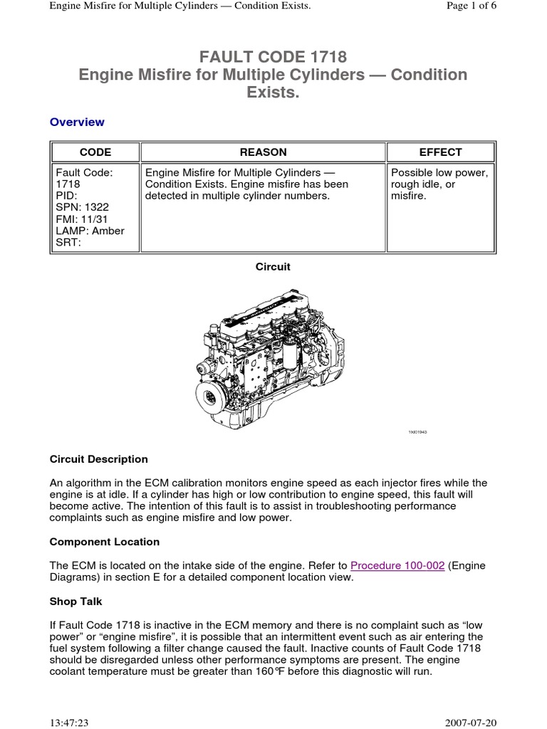 Fault Code 1718 Engine Misfire For Multiple Cylinders Condition