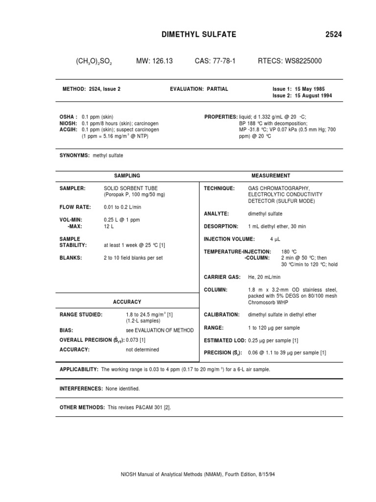 (CH O) SO MW: 126.13 CAS: 77-78-1 RTECS: WS8225000: Dimethyl Sulfate ...