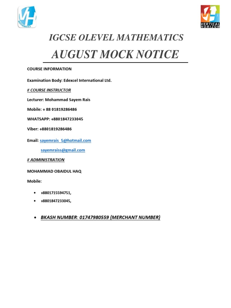 Monthly Class Test Notice Olevel May A | PDF | Qualifications ...