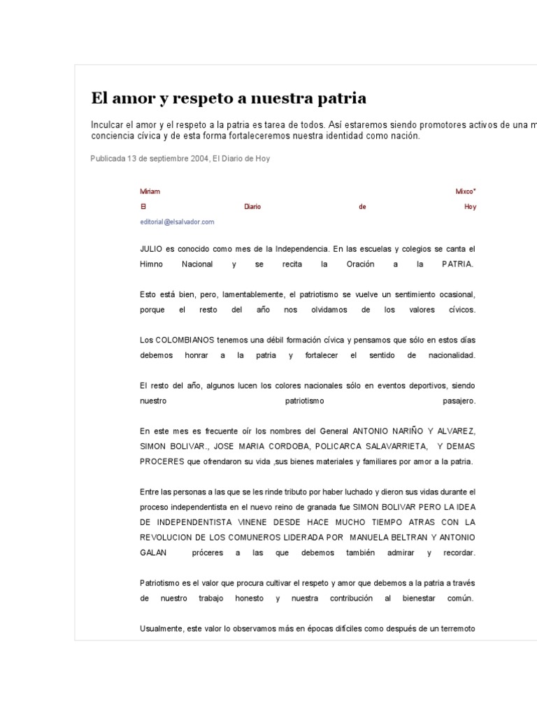 Amor y respeto a la patria: un deber cívico | PDF | Amor | Patriotismo