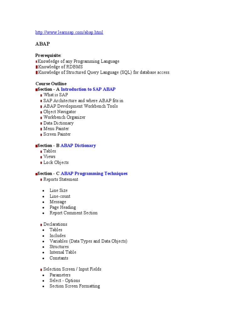 SAP ABAP Training Course Overview | PDF | Computer Science | Computer ...