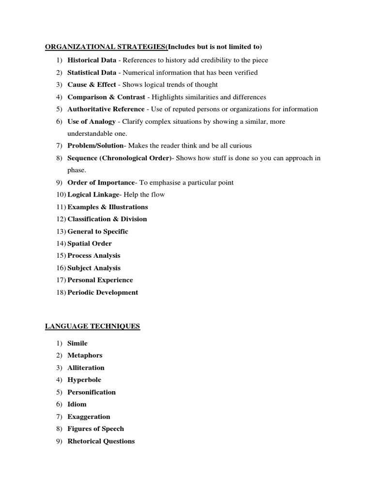 Organizational Strategies, Language Techniques and Tone | PDF