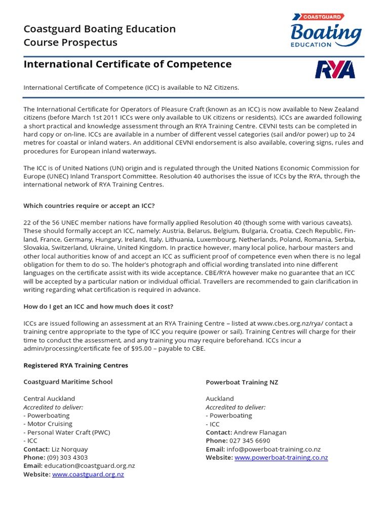 Rya International Certificate Of Competence – SLBGR