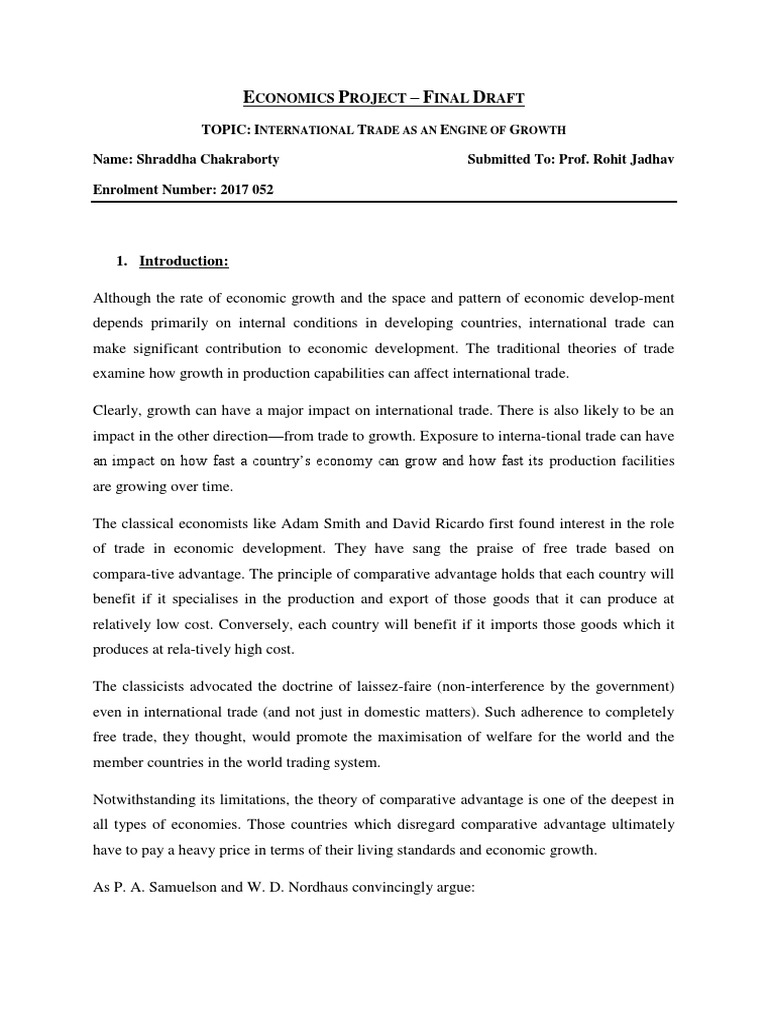 Final Draft - Economics Project | PDF | Economic Growth | Comparative ...