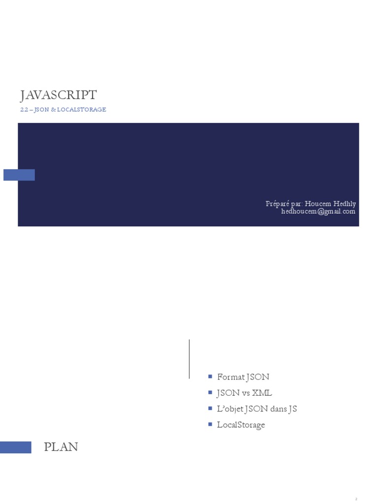 JSON et LocalStorage en JavaScript | PDF | JSON | JavaScript