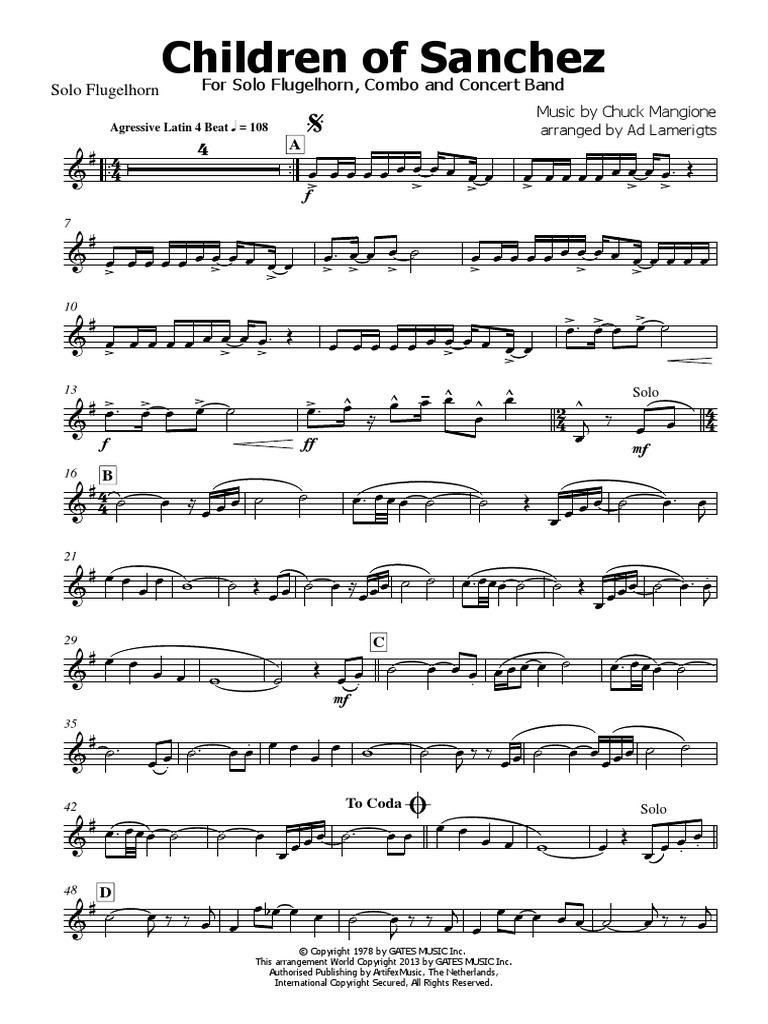Children of Sanchez Full Score Concert Band Solo Flugelhorn PDF