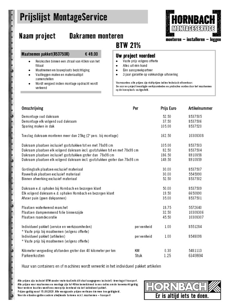 Hornbach Handwerker Service Preisliste Pdf