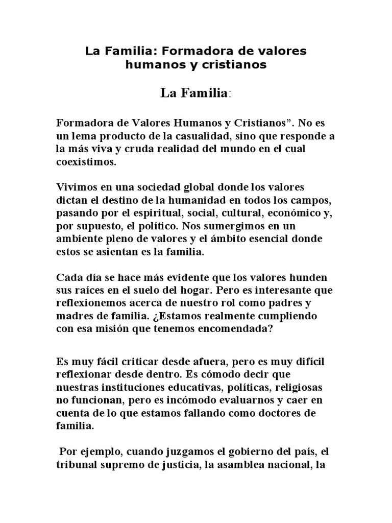 La Familia y la Formación de Valores | PDF | Familia | Sociedad