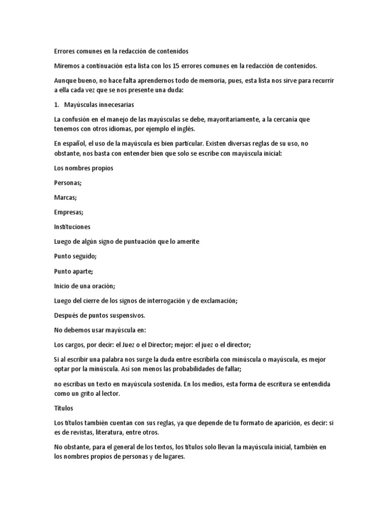 15 errores comunes en la redacción y cómo evitarlos | PDF | Coma | Caso ...