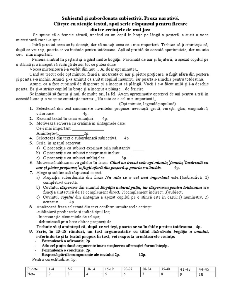 Subiectul Și Subordonata Subiectivă | PDF