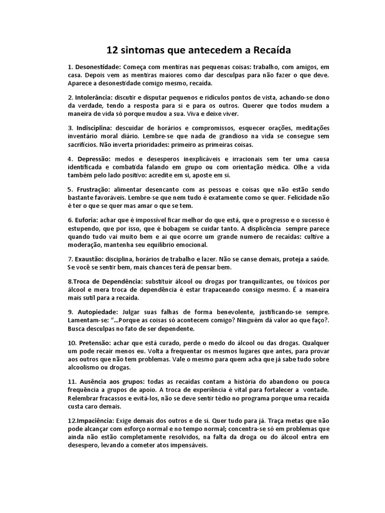 09 - Sintomas Que Antecedem A Recaida | PDF | Alcoolismo