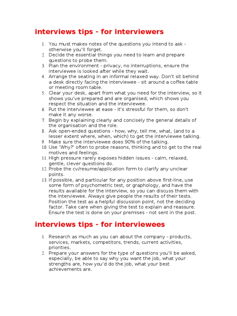 Interviews Tips - For Interviewers | PDF