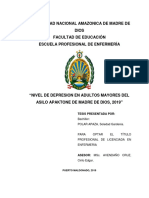 Nivel de Depresion en Adultos Mayores Del Asilo Apaktone de Madre de Dios, 2019"