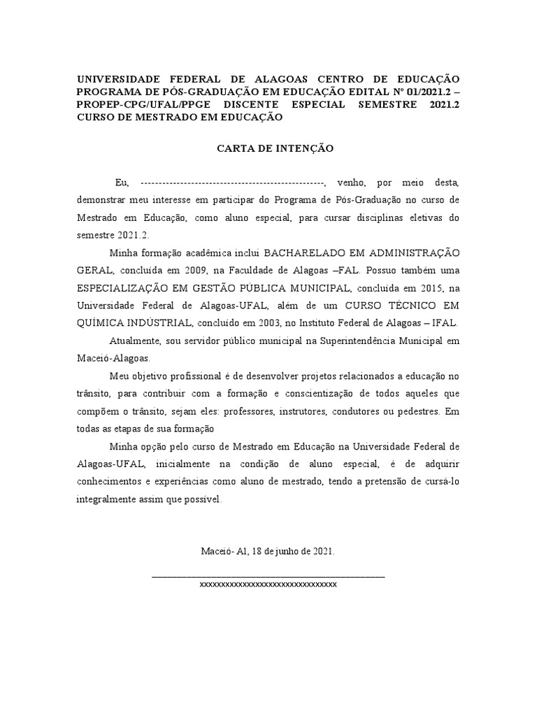 Carta-de-Intenção Mestrado | PDF