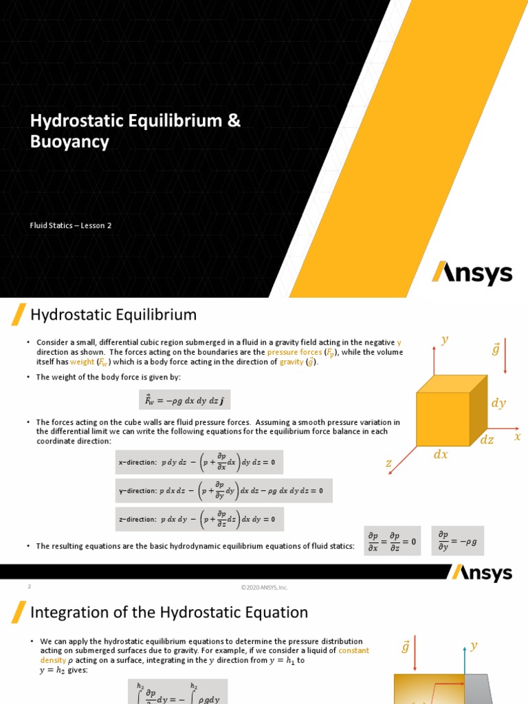 Fluid Statics Lesson2 Hydrostatic Equilibrium And Buoyancy Handout